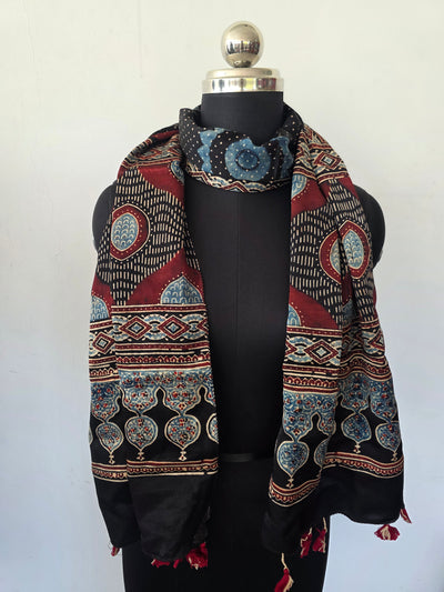 Ajrakh Handblock natural dyed mashru silk stole- MV101