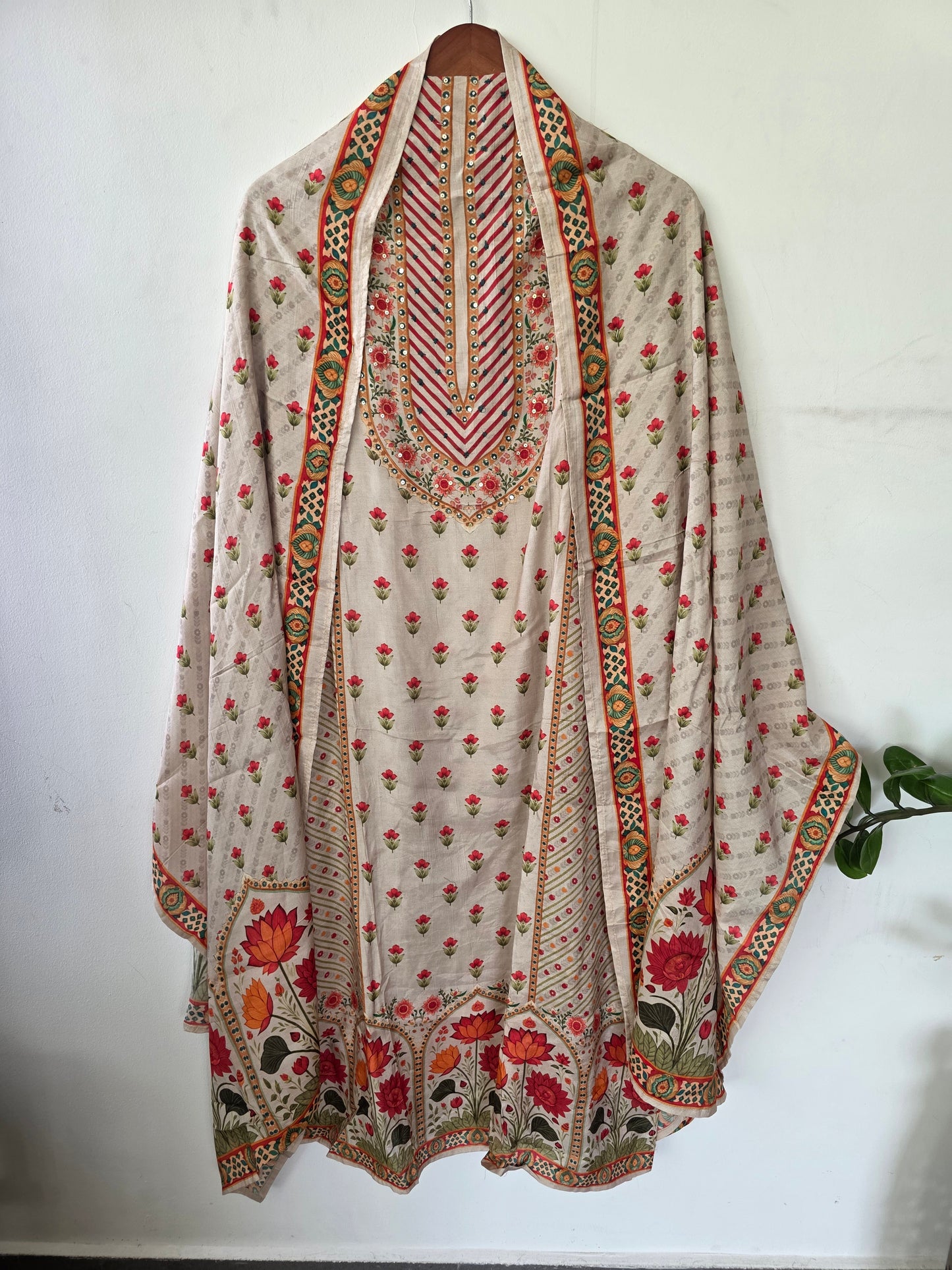 Penkalamkari inspired Muslin silk set-VM43