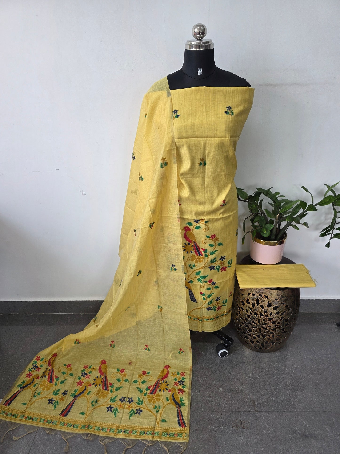 Premium silk cotton jamdhani set-AV371
