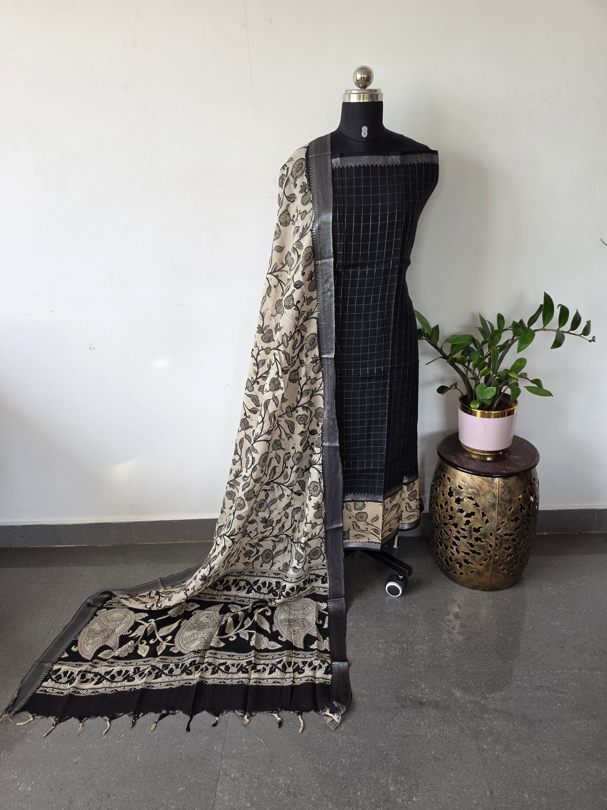 Gap border Checked chennuri kalamkari silk set-AK620