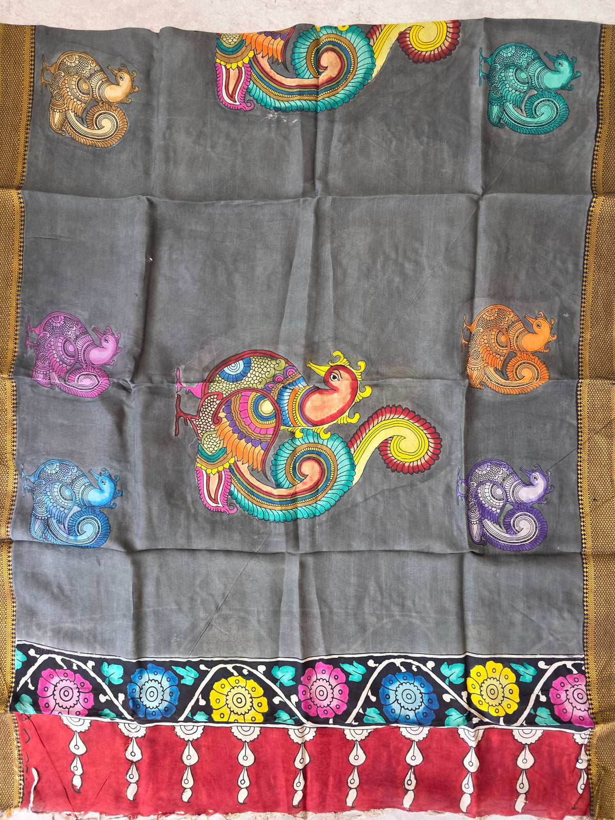 Handcrafted Penkalamkari bangalore silk set -KH233
