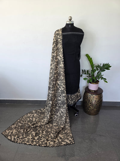 Gap border mangalagiri kalamkari silk set with cutwork chennuri silk shawl - ES61