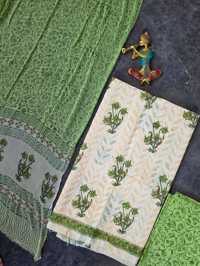 Handblock jaipuri applique cotton with chiffon shawl - JA582
