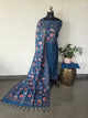Kalamkari - Tussar silk set with zari butta(Blue) - AS149