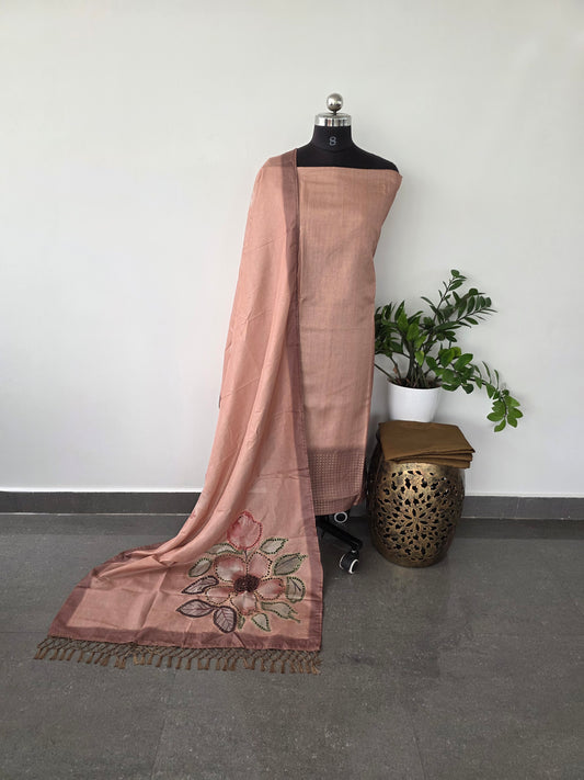 Premium semi tussar silk set with cutwork duppatta - CT4