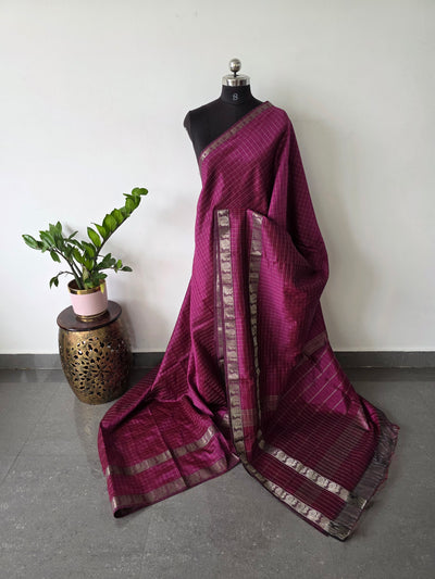 Premium checked semi mangalagiri pattu saree - MAA133