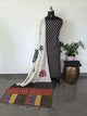 Handcrafted ajrakh cotton set with kantha applique mirror  cotton shawl(Black)- BAA95