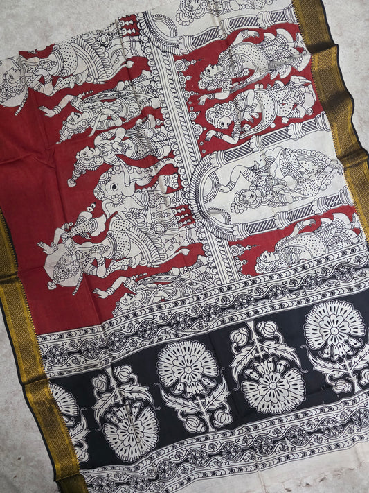 Pure chennuri silk kalamkari duppatta - RV222