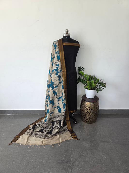 Premium mangalagiri cotton top with pure kalamkari silk shawl - MK17