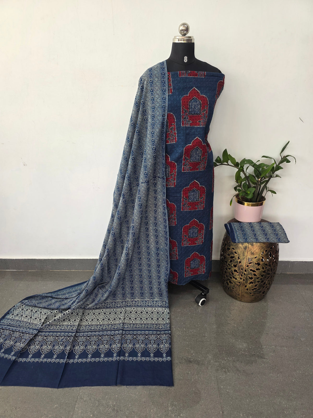 Handcrafted hakoba ajrakh cotton set -HZ349