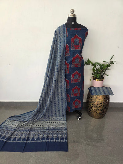 Handcrafted hakoba ajrakh cotton set -HZ349