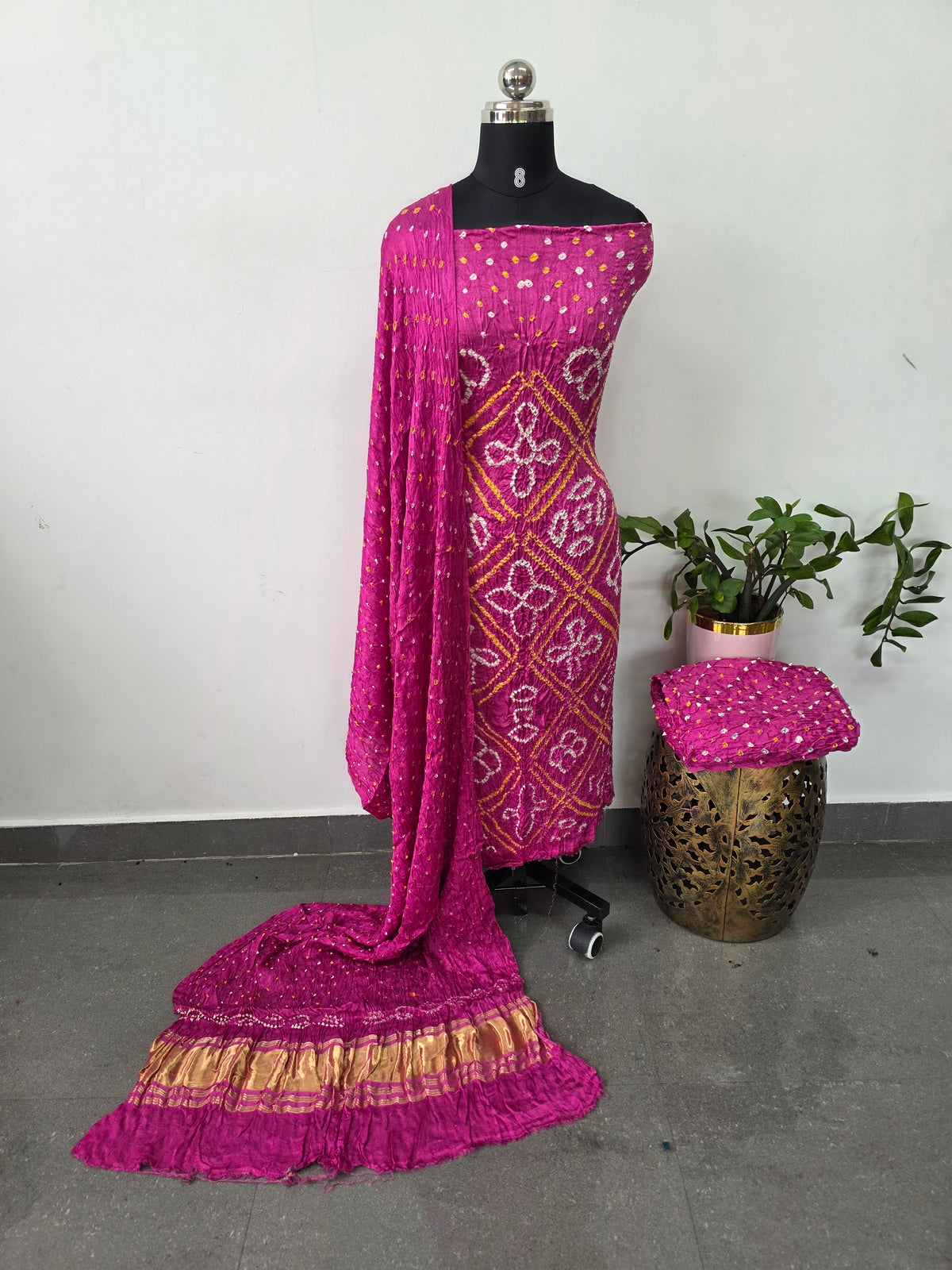 Handcrafted bandhani modal  salwar set with lagdi patta pallu   - B124