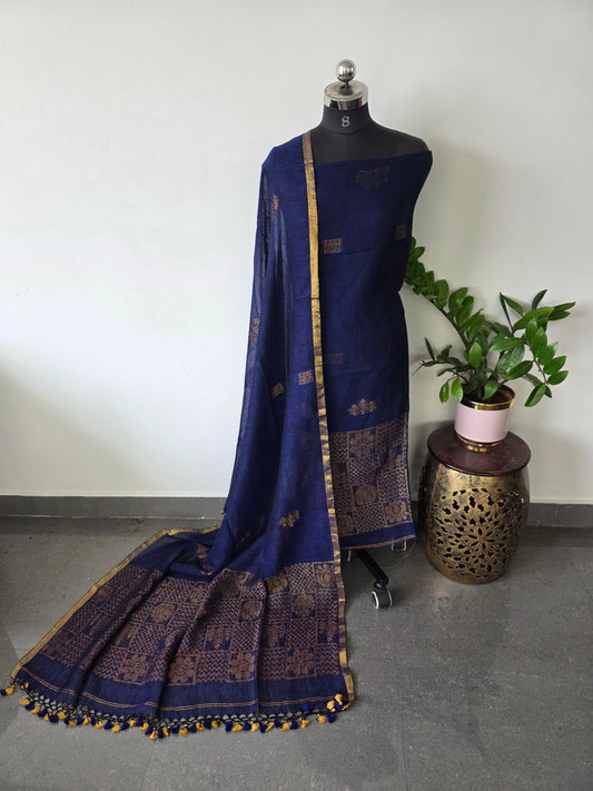 Premium handloom linen jamdhani set - JMM182