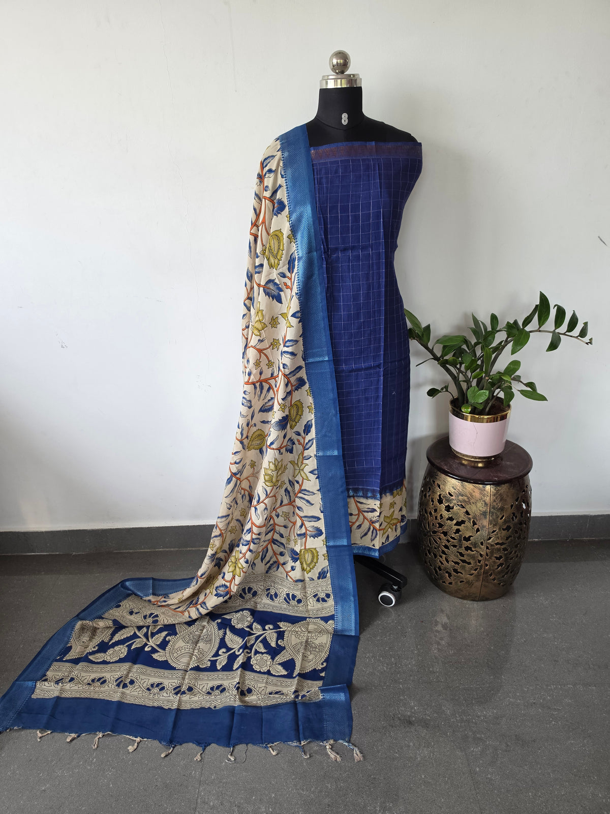 Gap border Checked chennuri kalamkari silk set-AK626