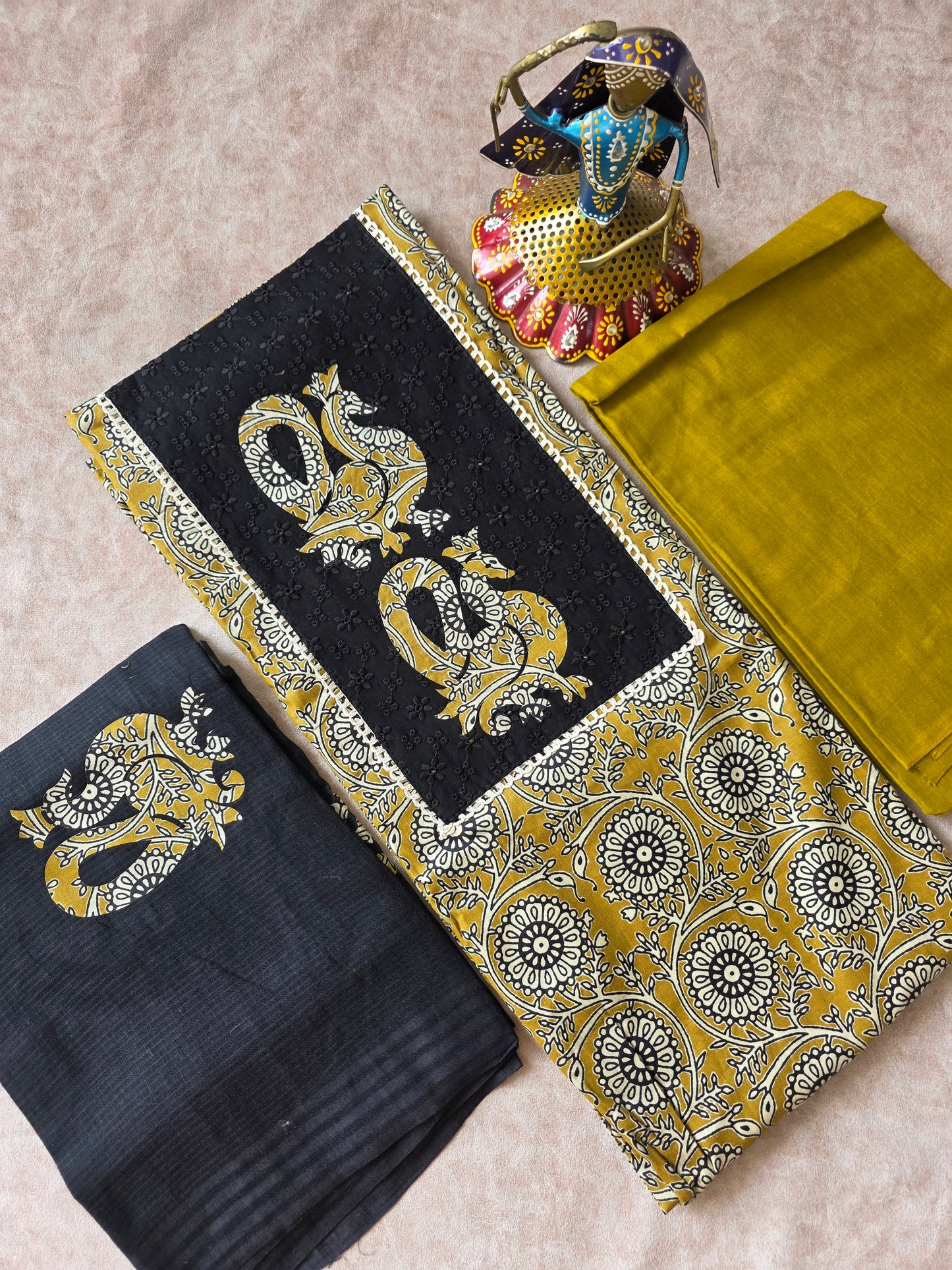 Pure cotton with appliqué work - yellow