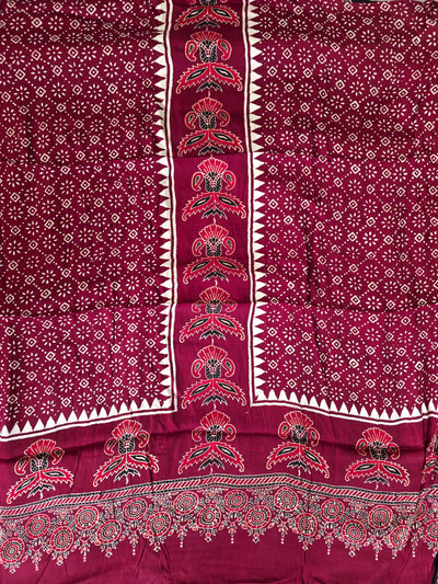 Handcrafted ajrakh modal silk with lagdi patta shawl set - HZ142