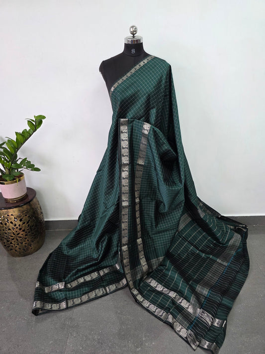 Premium checked semi mangalagiri pattu saree - MAA138