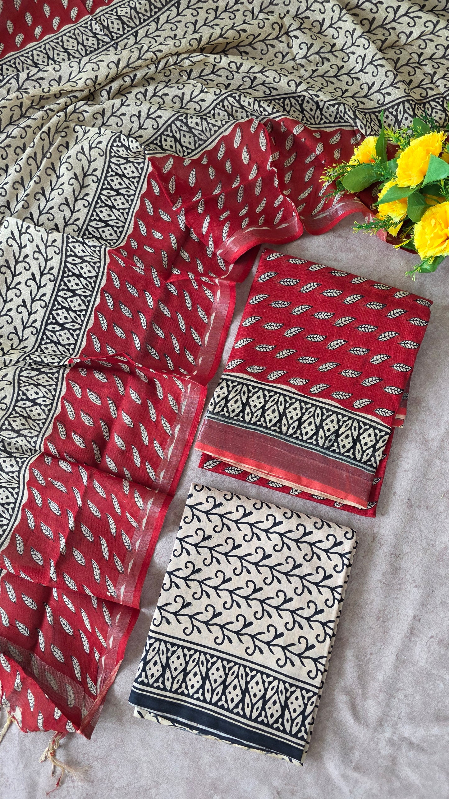 Handblock Jaipuri linen cotton set - JA736