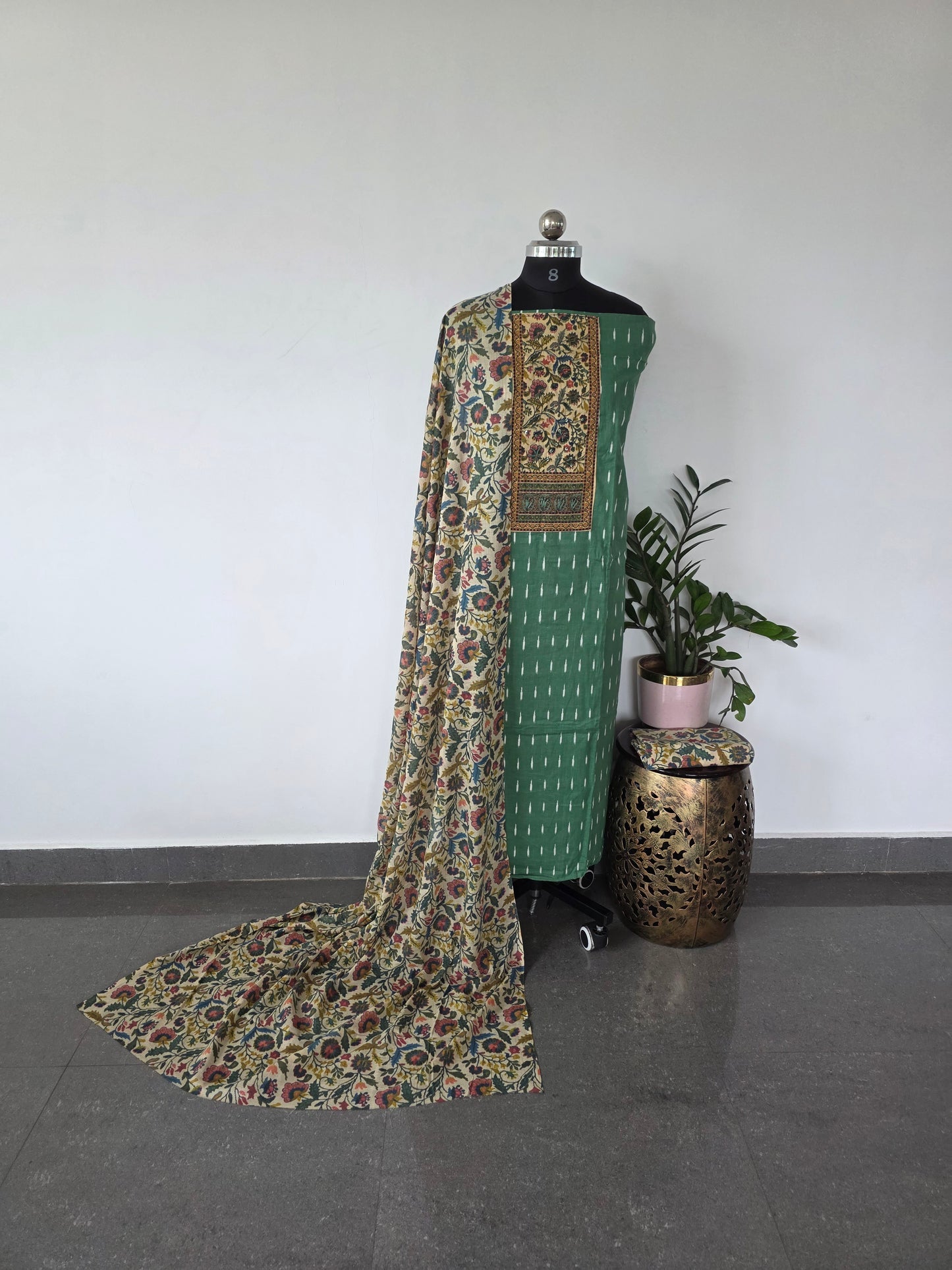 Regular/ office wear pure cotton set - green