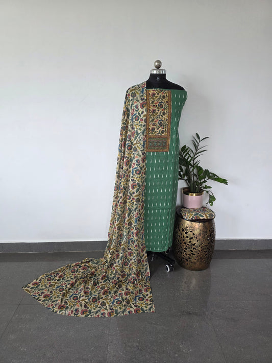 Regular/ office wear pure cotton set - green