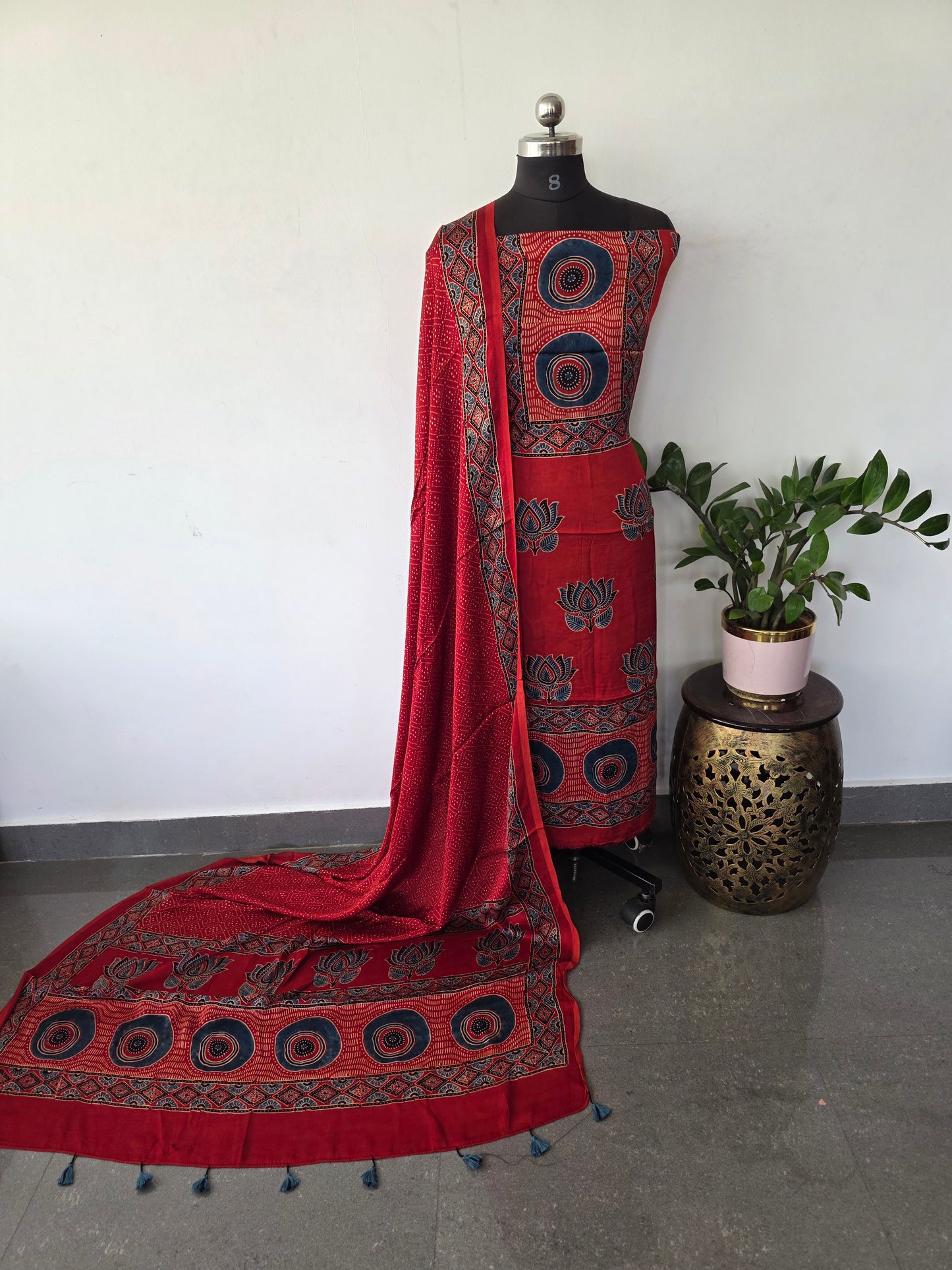 Handcrafted ajrakh modal silk set - HZ236