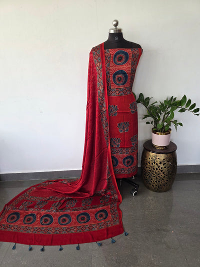 Handcrafted ajrakh modal silk set - HZ236