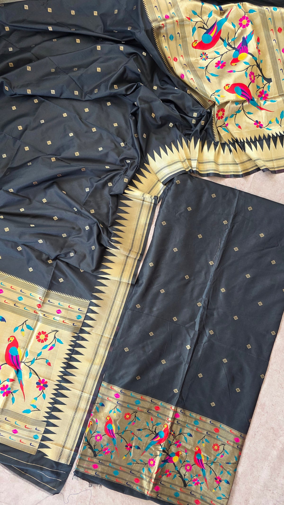 Paithani soft silk set (Black)-JM31