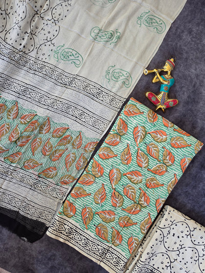 Handblock jaipuri cotton with chiffon duppatta - JA604