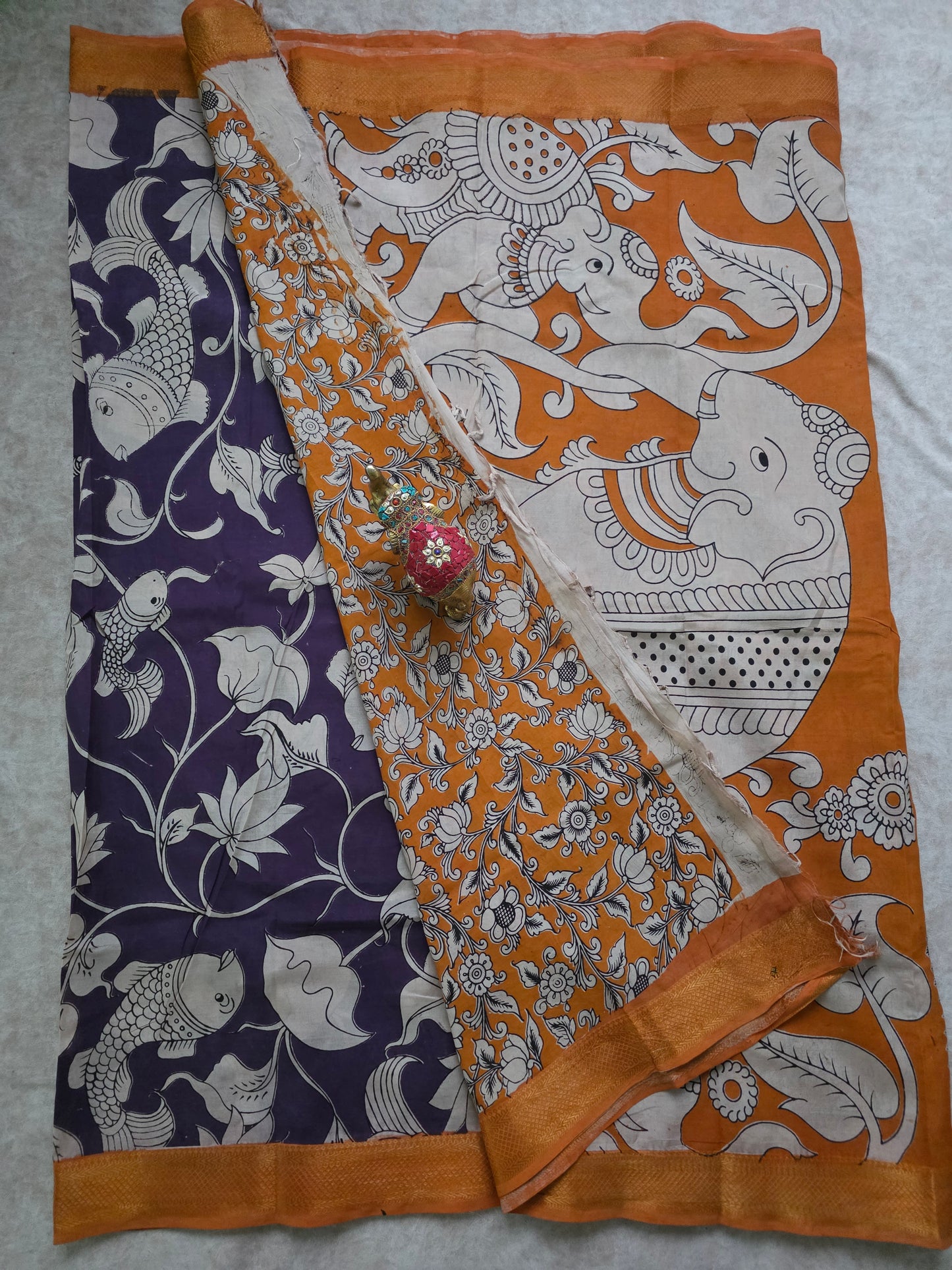 pure chennuri kalamkari silk saree with nizam border - KQ9