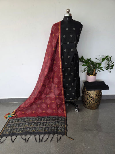 Kanchi silk cotton ikkat salwar set(black) -VR17