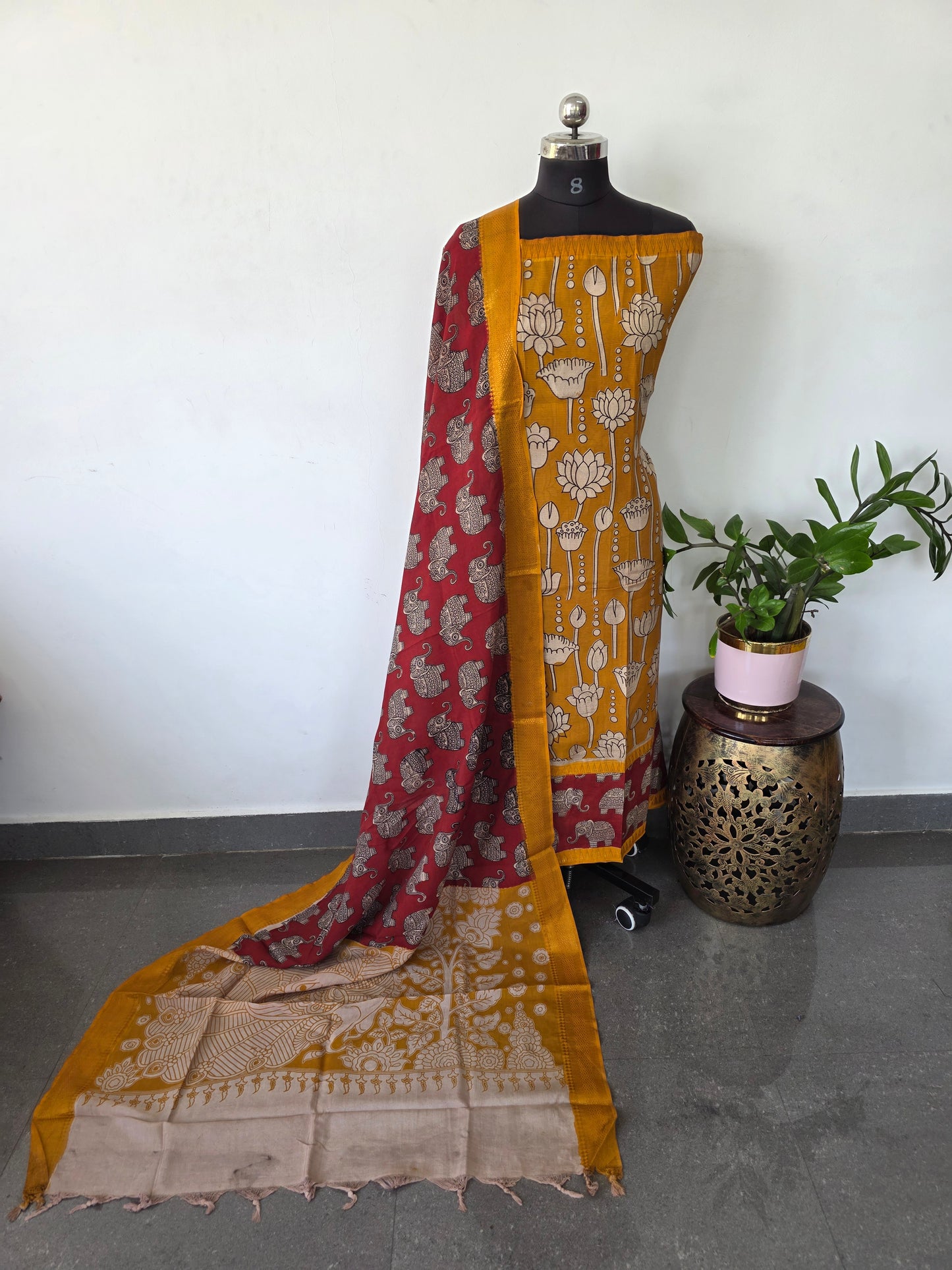 Gap border Mangalagiri kalamkari silk sets (3 mtrs top) - GA23