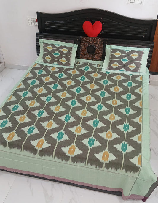 King size Warp ikkat bed sheet (90"*108"  2/40s bedsheet with 2 pillow covers )  - VN55