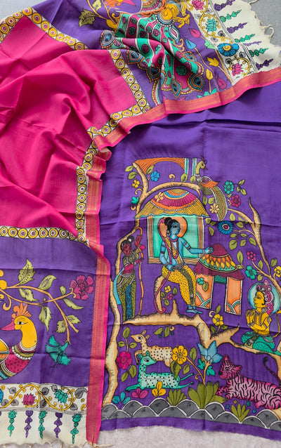 Handcrafted Kalahasthi Penkalamkari bangalore silk set - KH55