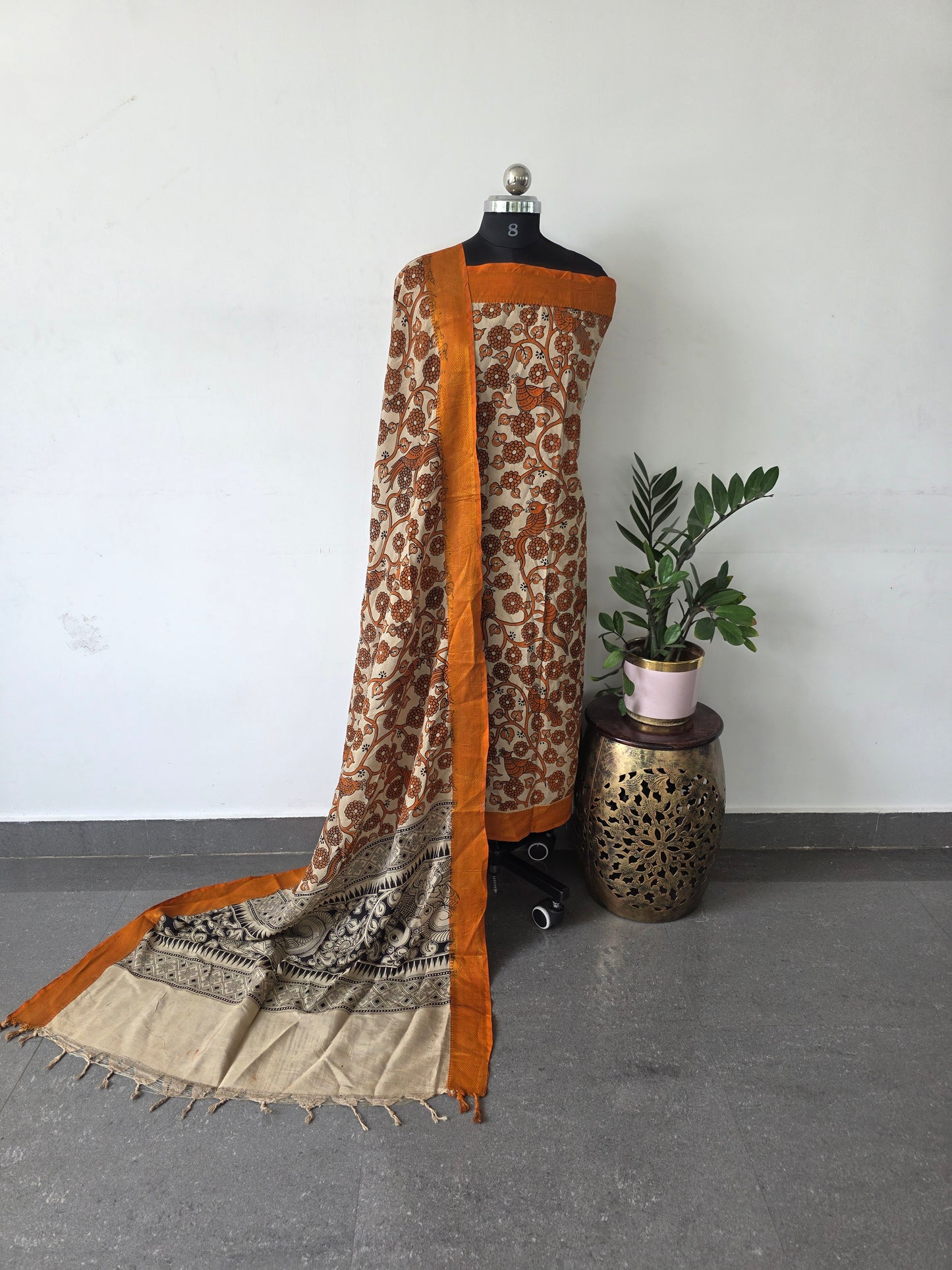 Premium Chennuri pure kalamkari silk with nizam border -ZM8