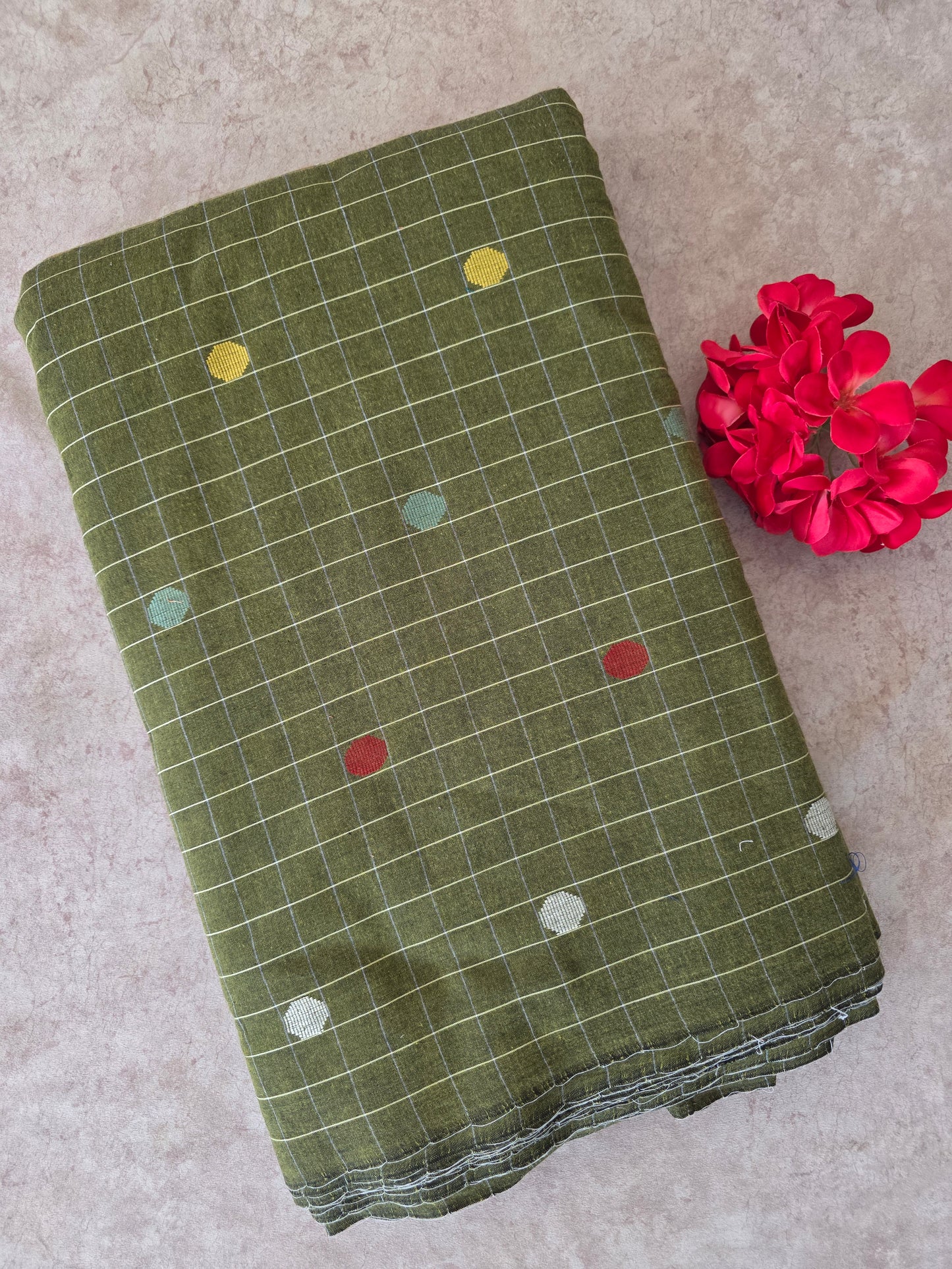 Prewashed Checked Pure handloom cotton running material (0.5 mtrs)  - HRM84