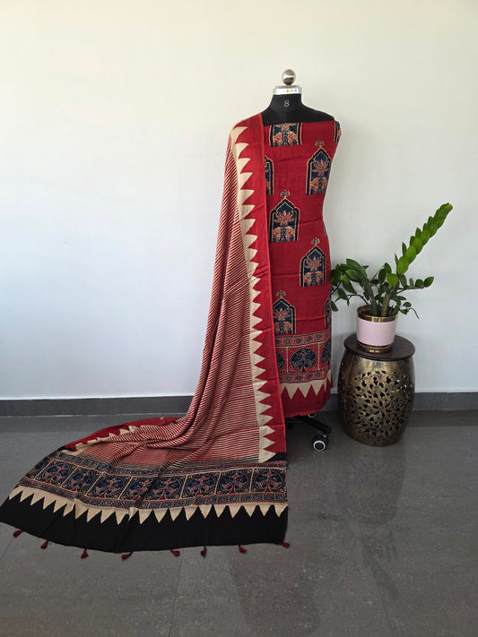 Handcrafted ajrakh modal silk set - HZ46