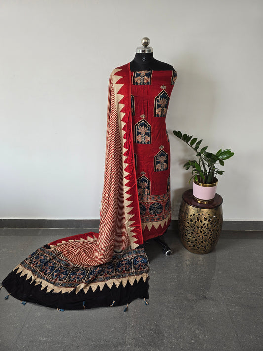 Handcrafted ajrakh modal silk set - HZ13