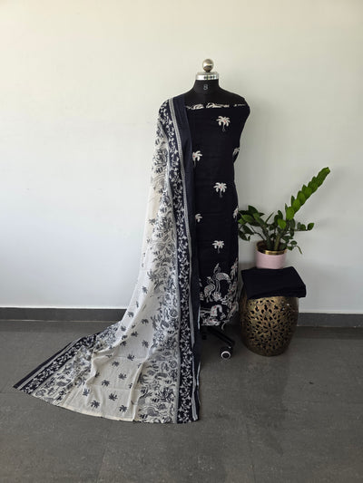 Premium warli embroidery Satin cotton set (black) - VC57