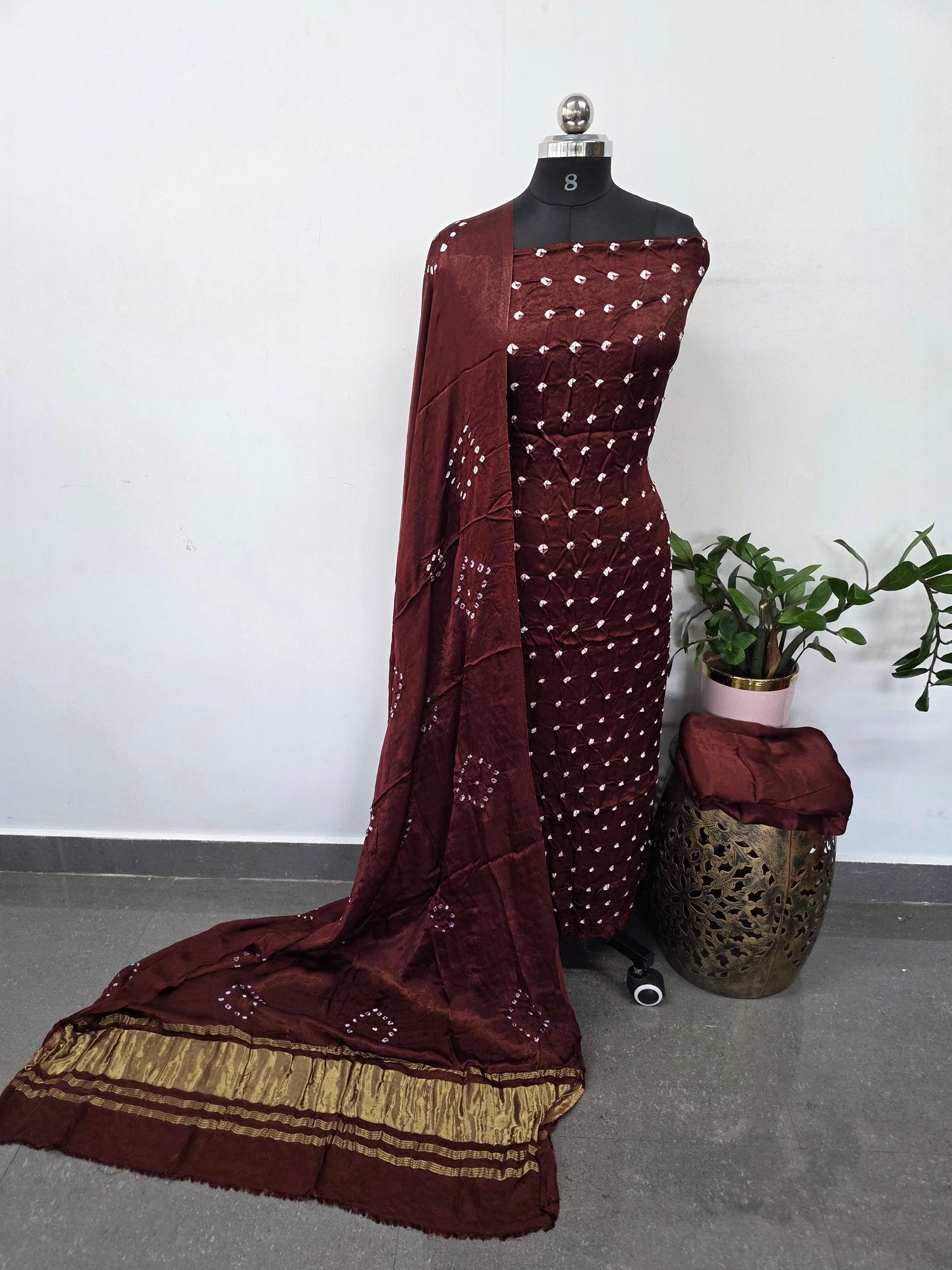 Handcrafted bandhani modal silk set(3 pcs set) - HZ270
