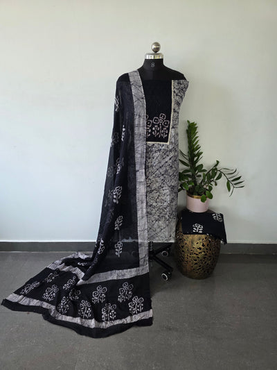 Batik cotton with hakoba neck work (black) - BA112