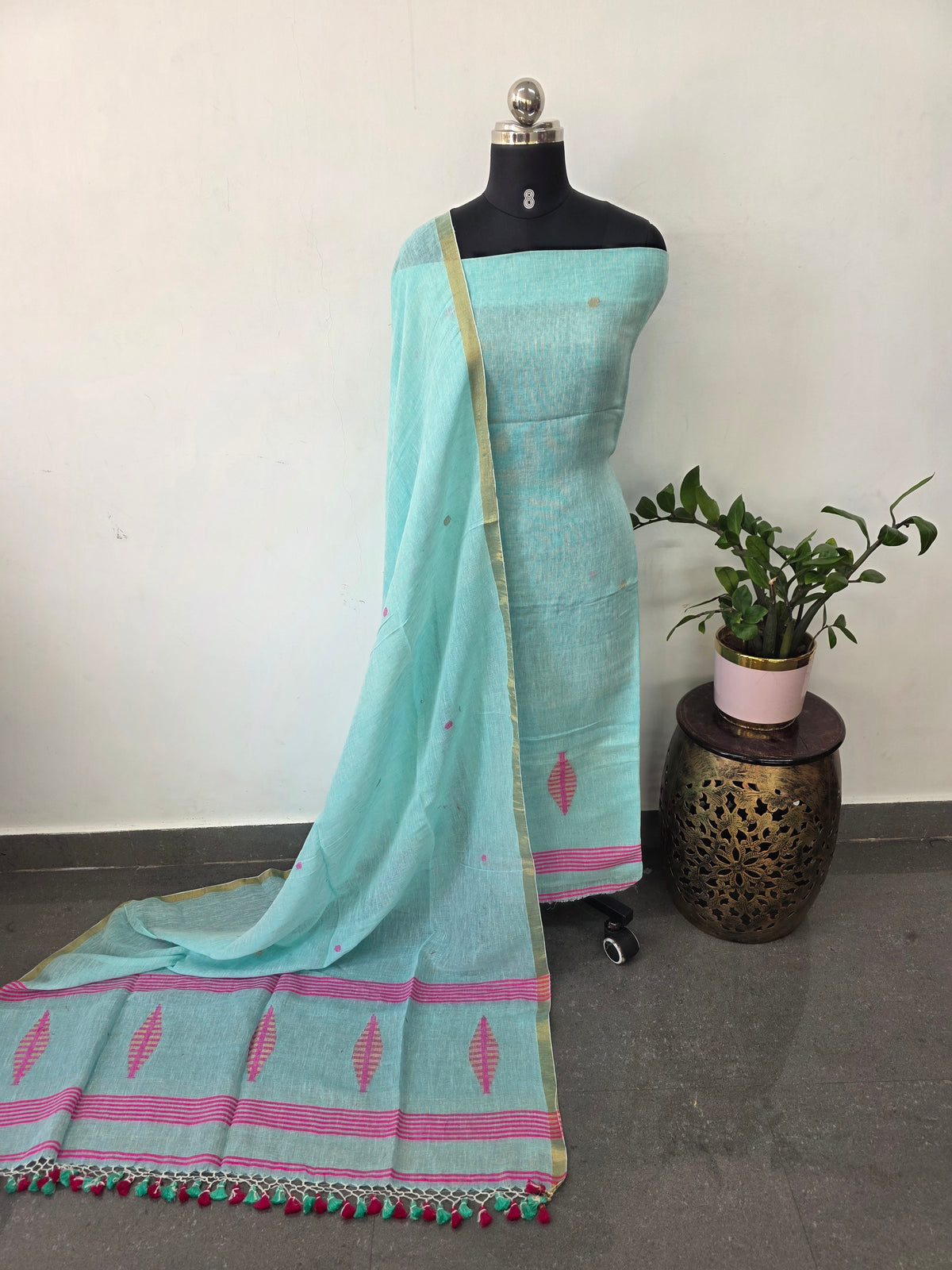 Premium handloom linen jamdhani set -JMM531