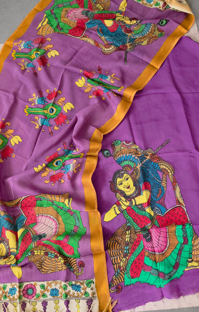 Handcrafted Kalahasthi Penkalamkari bangalore silk set - KH90