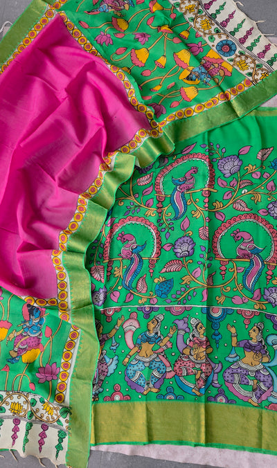 Handcrafted Kalahasthi Penkalamkari bangalore silk set - KH167