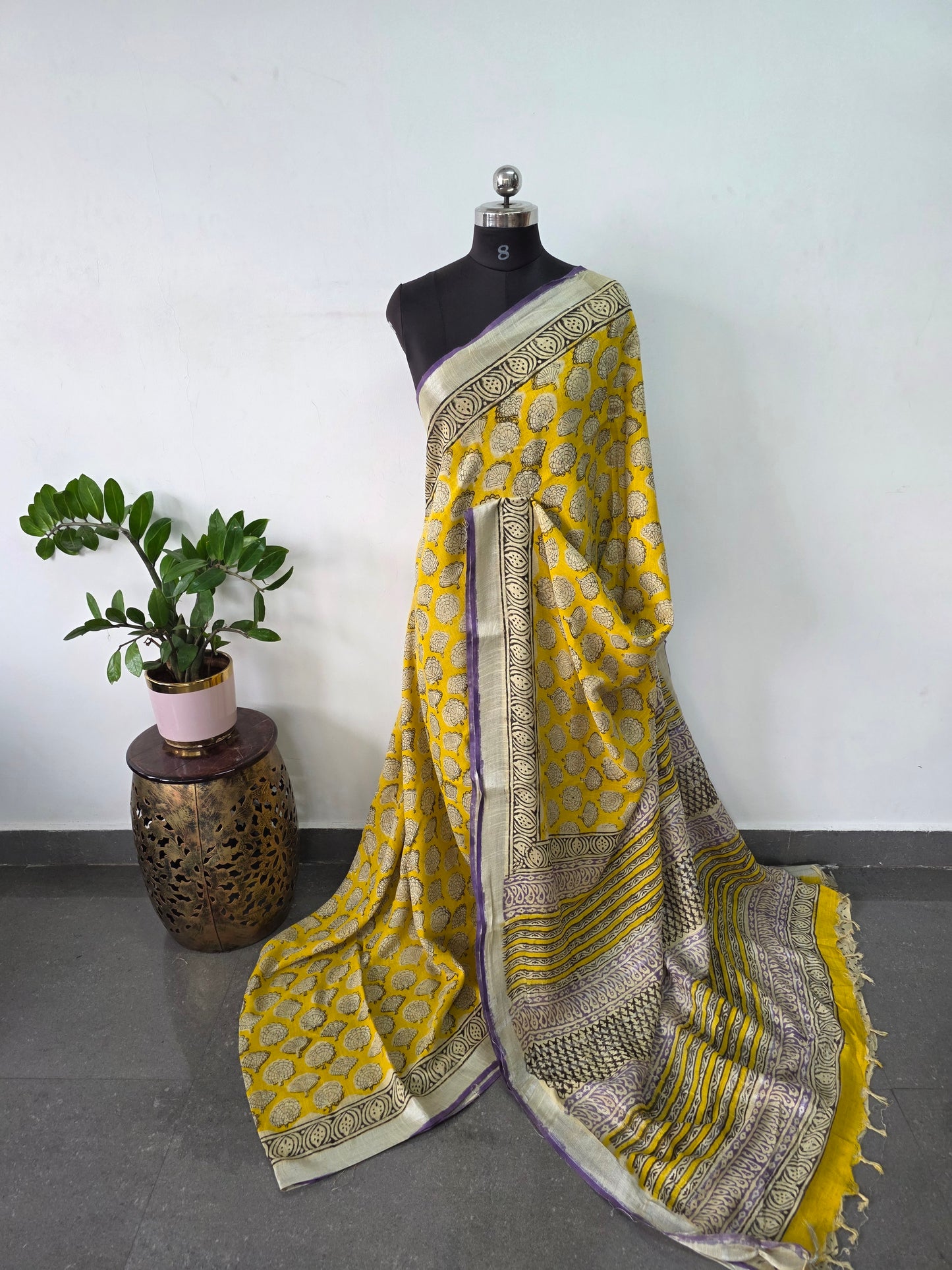 Handblock Jaipuri linen cotton saree - JA835