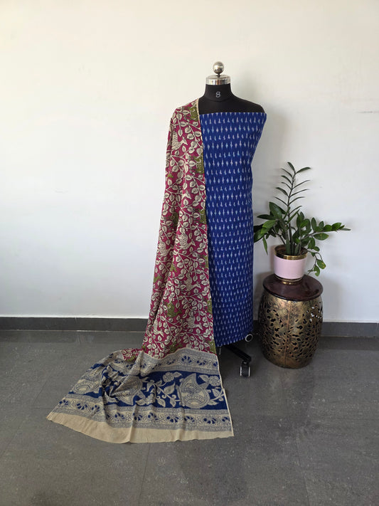 Pochampally ikkat cotton with kalamkari cotton shawl - PK7