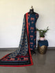 Ajrakh inspired semi maheshwari silk set(Blue)-HZ380