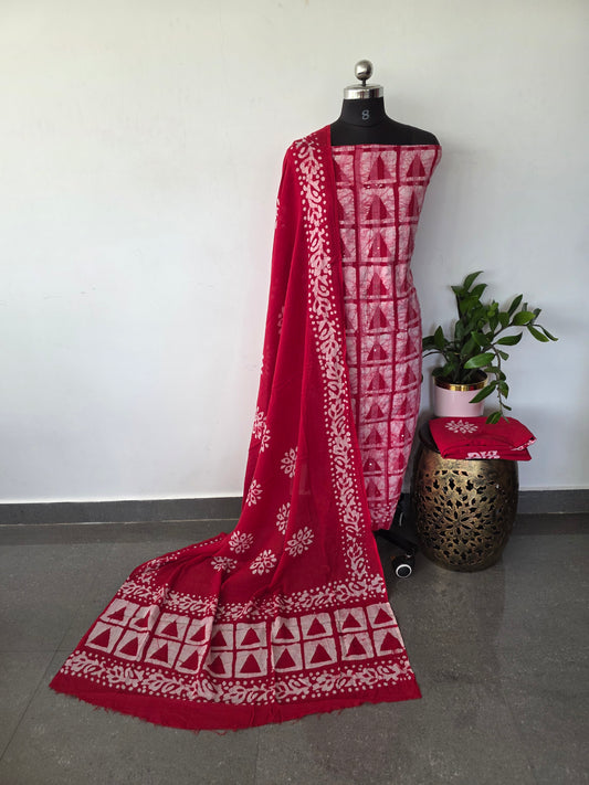 Dull patta kantha batik cotton set with mirror work - BA226