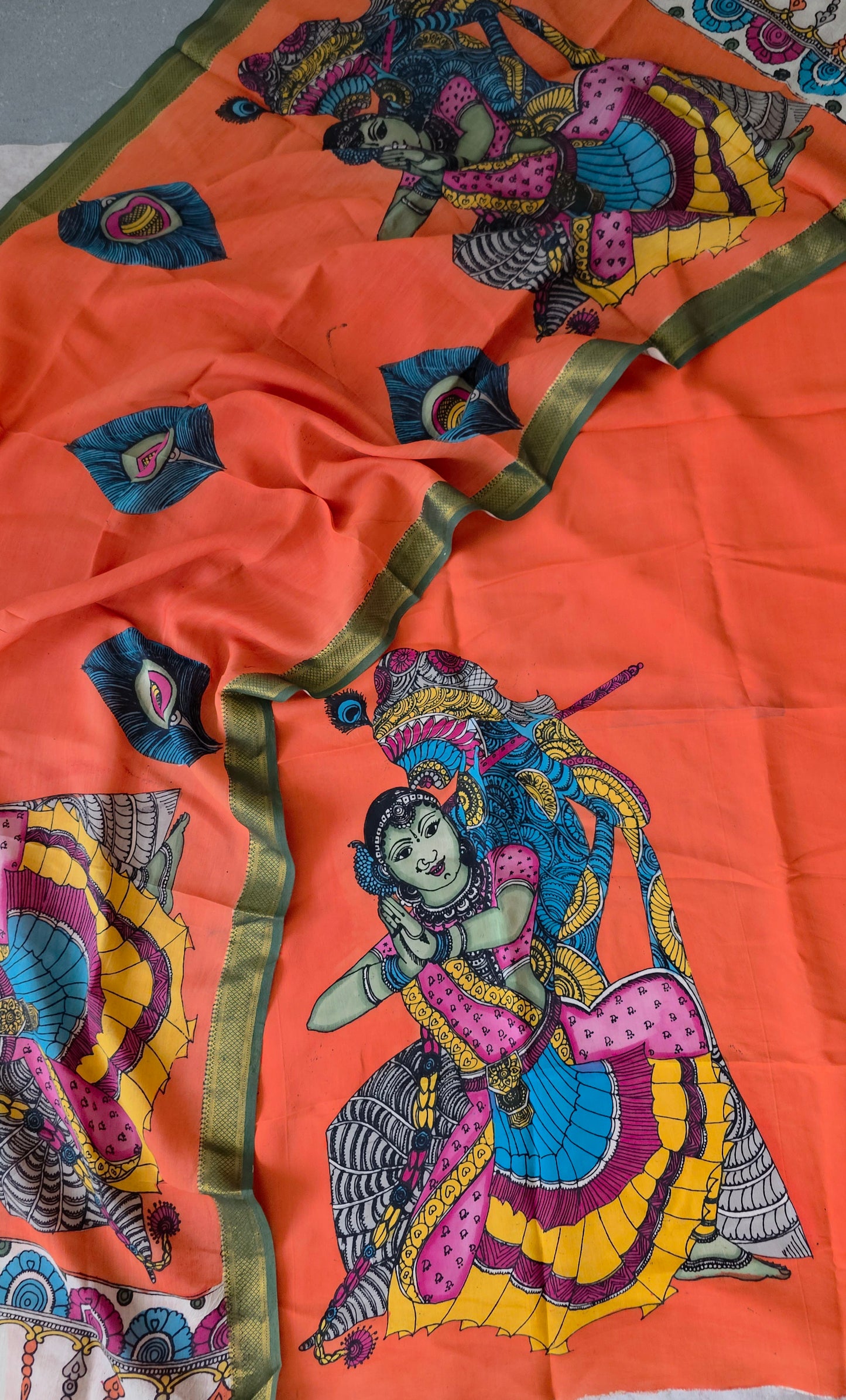 Handcrafted Kalahasthi Penkalamkari bangalore silk set - KH92