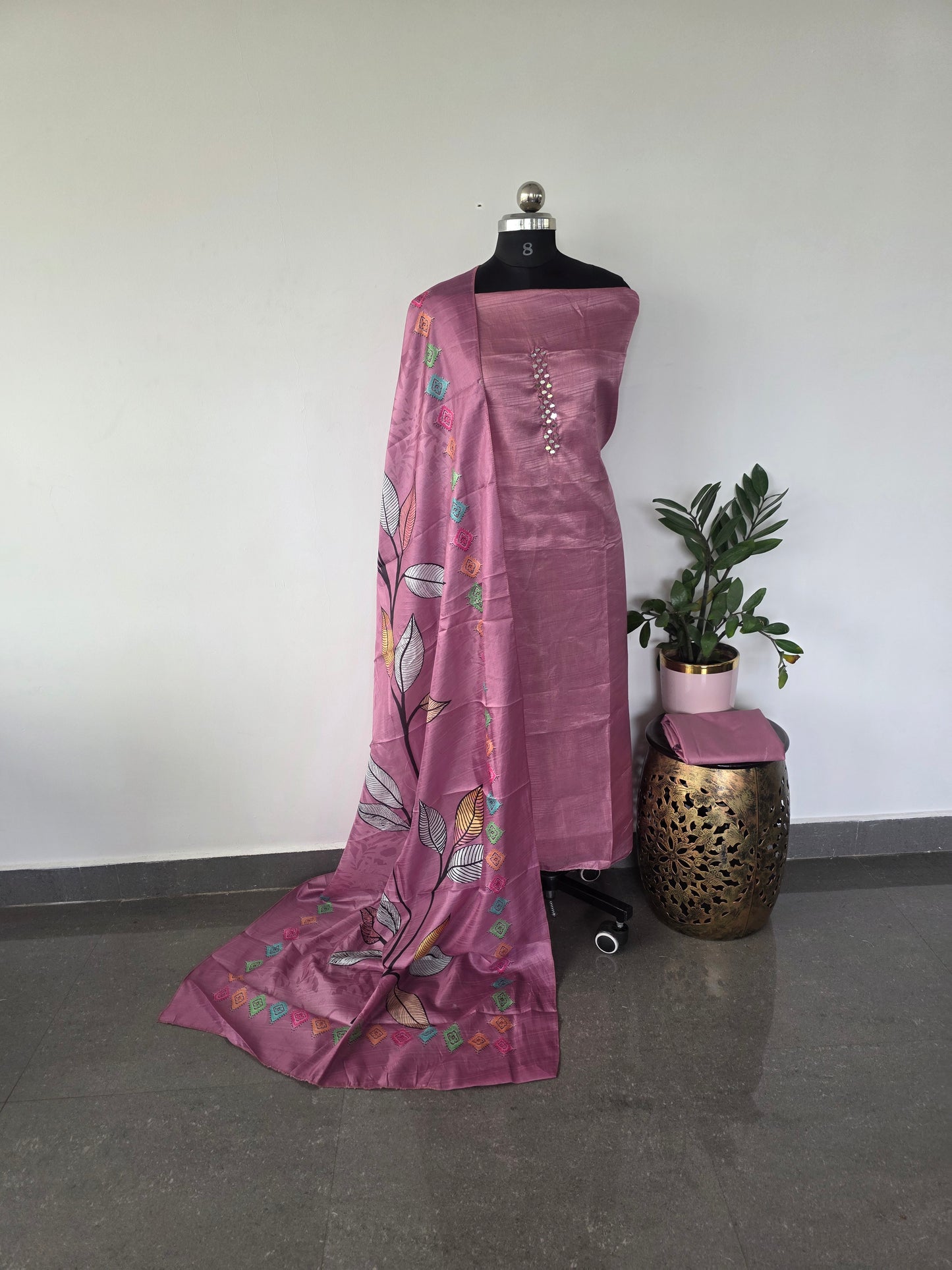 Fancy silk set with floral silk shawl- FSA6