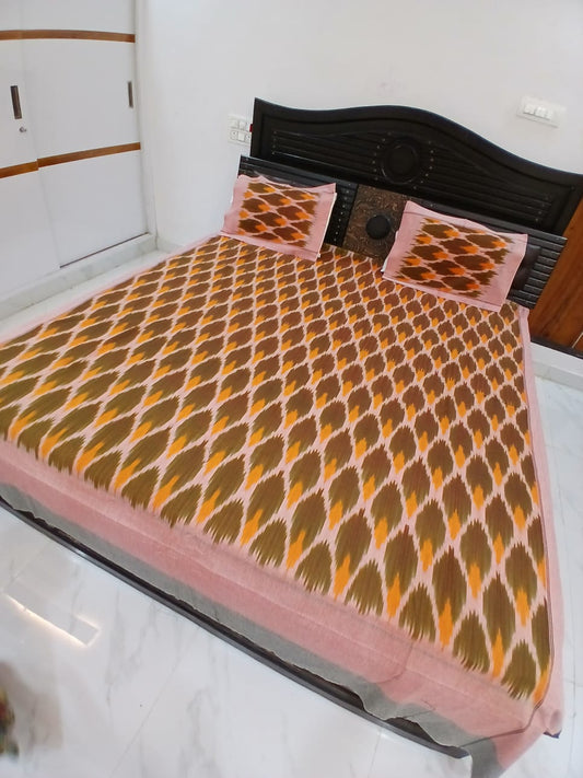 Warp ikkat bed sheets (90*108 2/40s bedsheet with pillow) - NV522